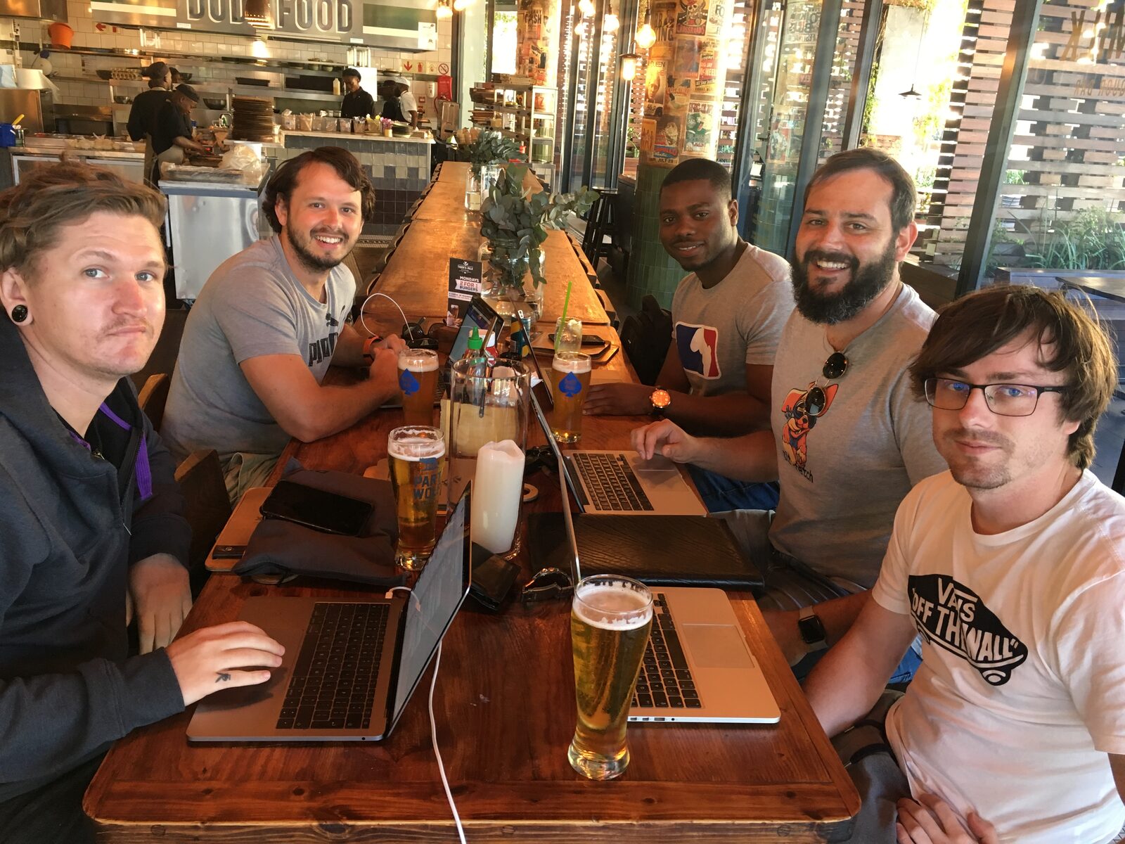 Engineering team working together