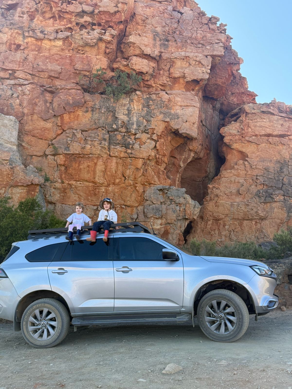 Kids on the roof rack in the Cederberg